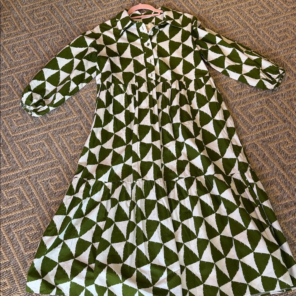 Maeve Green and White Geometric Maxi Dress - Picture 5 of 9